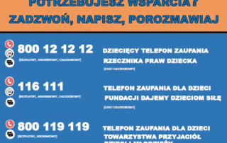 Plakat "Potrzebujesz wsparcia - zadzwoń, napisz, porozmawiaj"