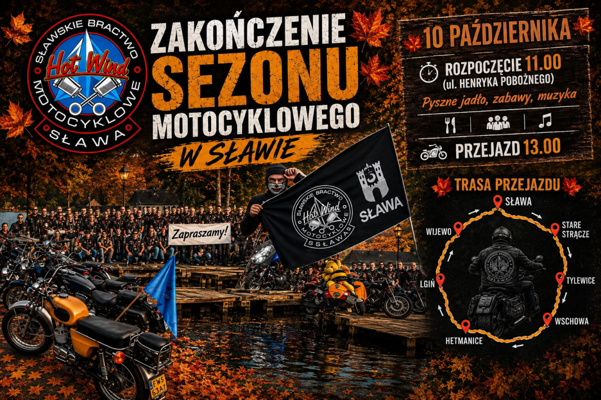 Plakat zakończenie sezonu motocyklowego 3:2