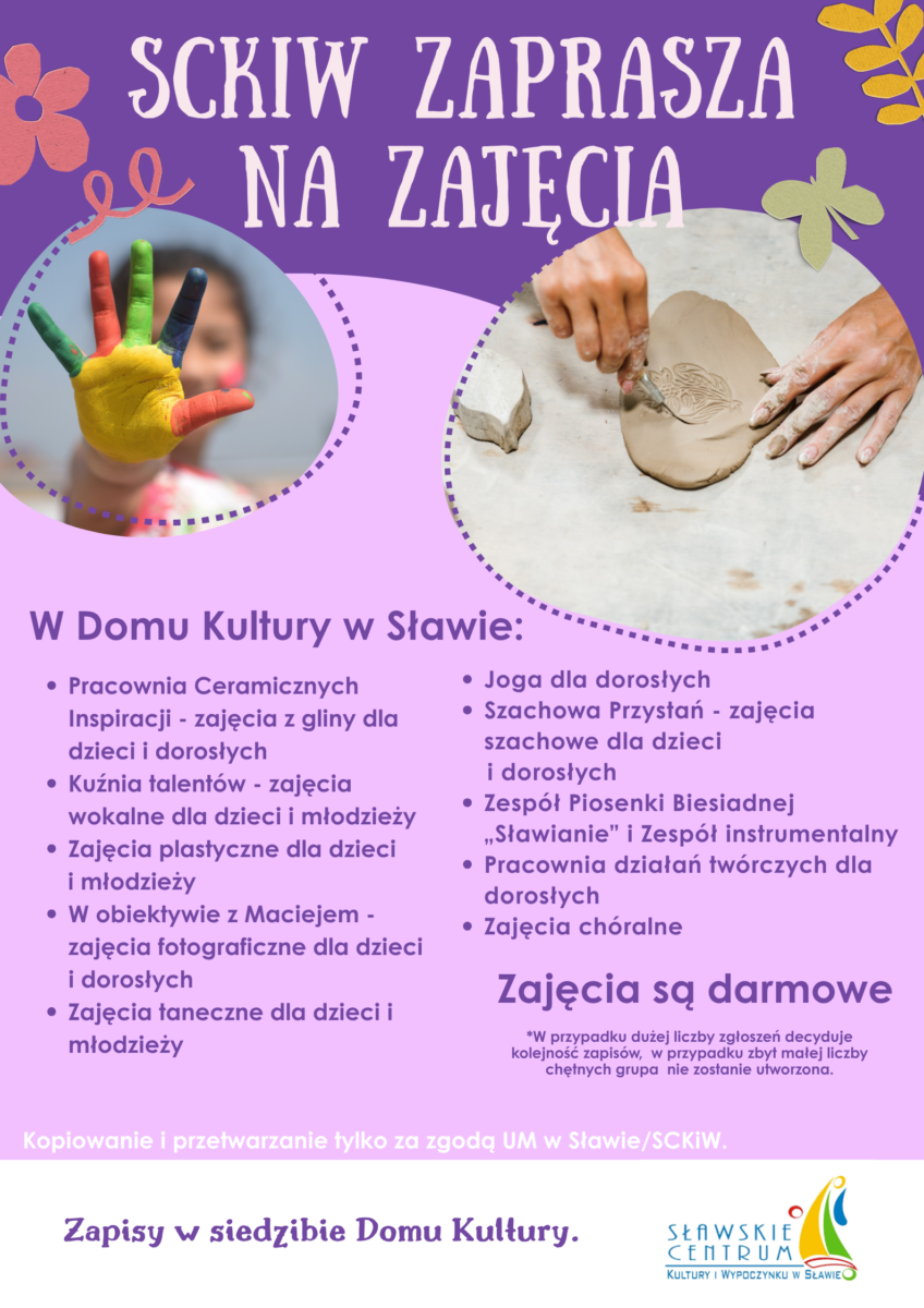 DK plakat (1) Plakat na zajęcia w Domu Kultury w Sławie